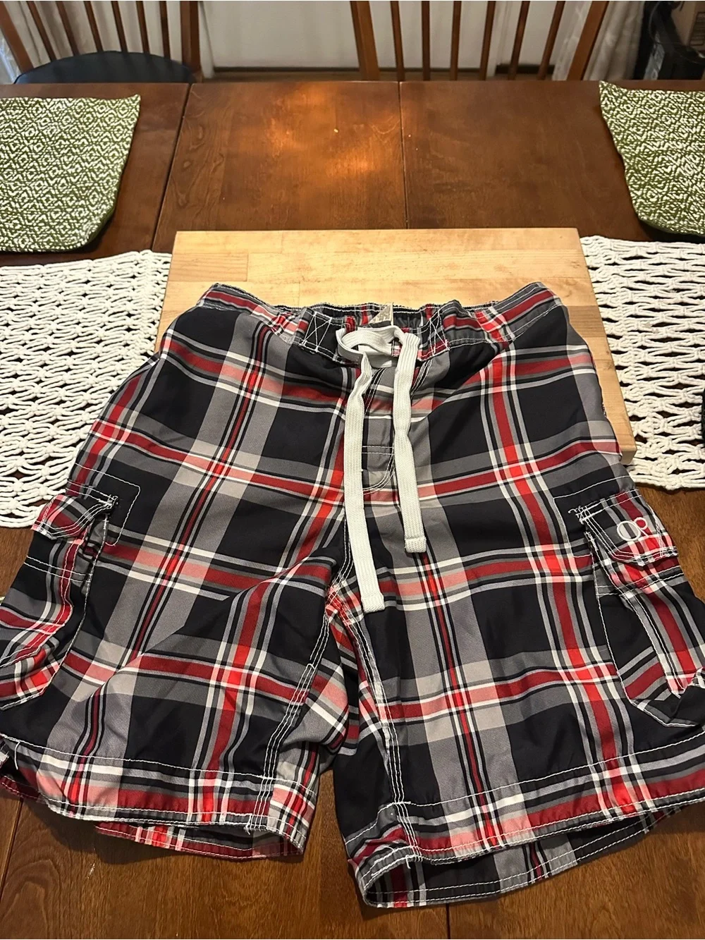 OP Plaid Swim Shorts in Black, Red & Gray